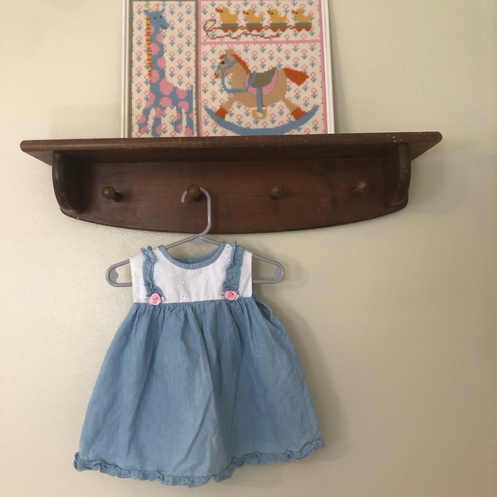Vintage Chambray Dress with Rose Detail - 24m